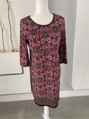 Max Studio Burgundy Pink Paisley Long Sleeve Shift Dress